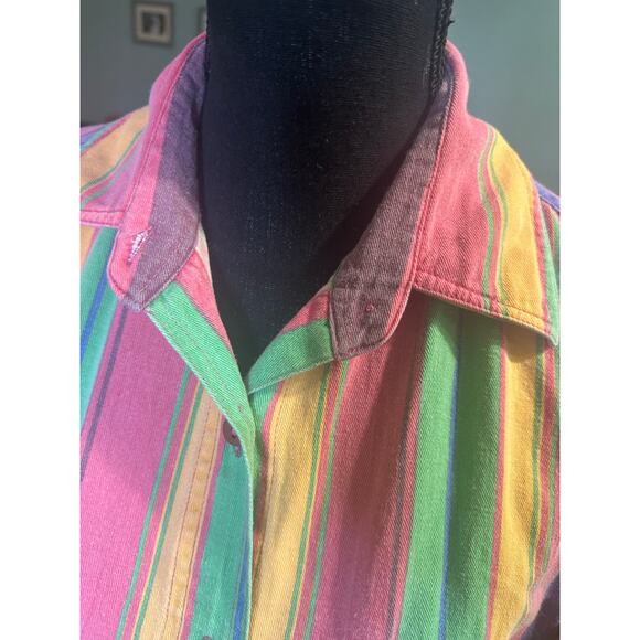 Rosettes Vibrant Multi-Colored Vertical Striped Button-Down Shirt Bold & Playful - Picture 2 of 7